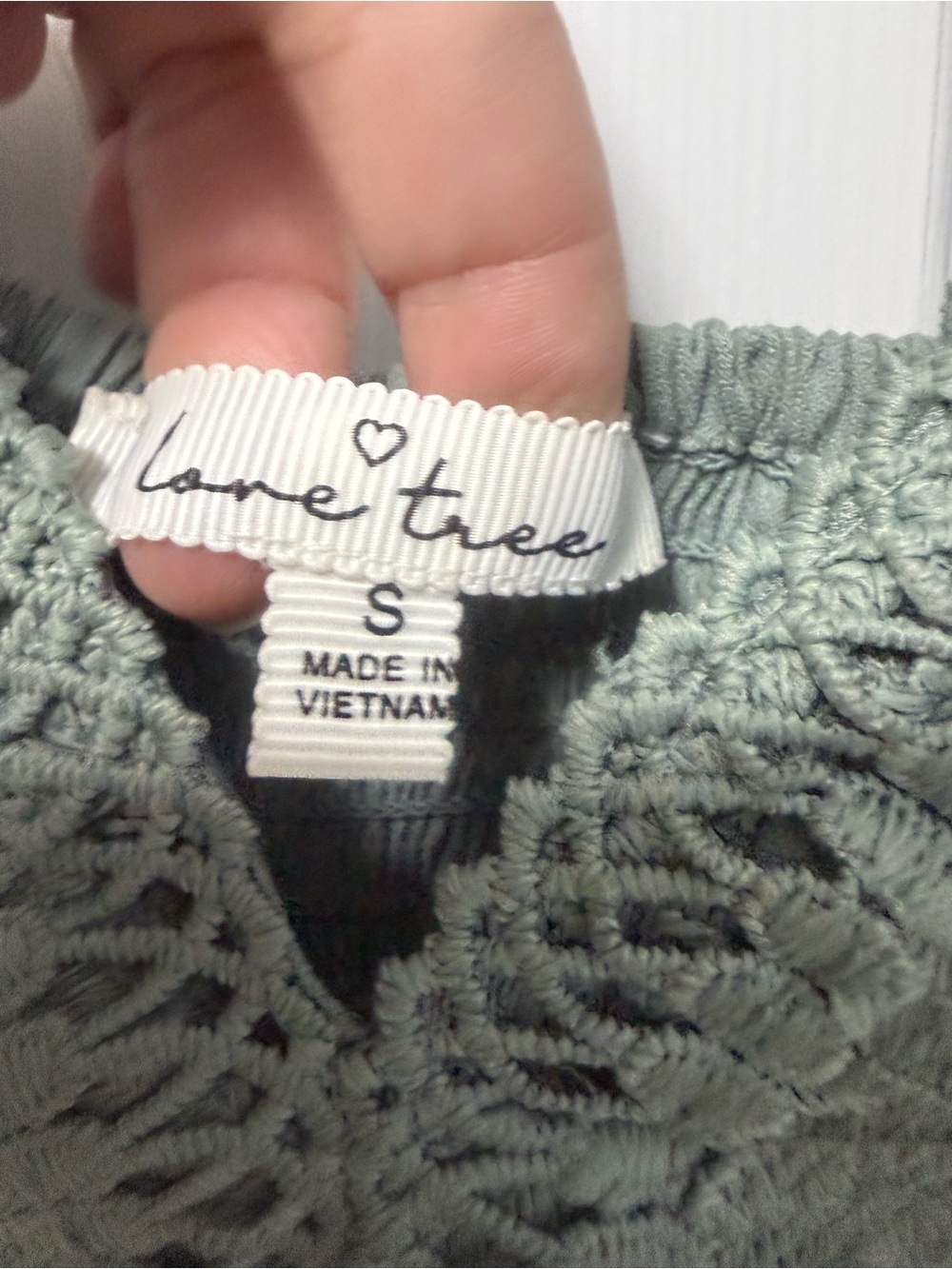 Love Tree Sage Green Crochet Tank Top
